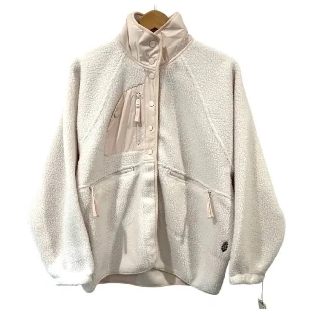 FP Movement by Free People Cream Sherpa Fleece Jacket with Blush Trim